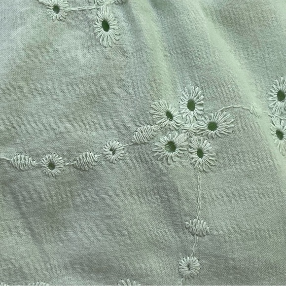 ZARA Embroidered Eyelet Shorts Mint Green Cotton High Waisted Pockets size XS - Picture 5 of 10